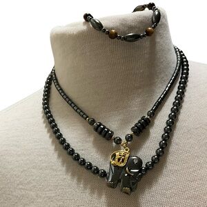 Hematite Bead Jewelry Elephant Pendant Necklace Tiger’s Eye Bracelet Necklace